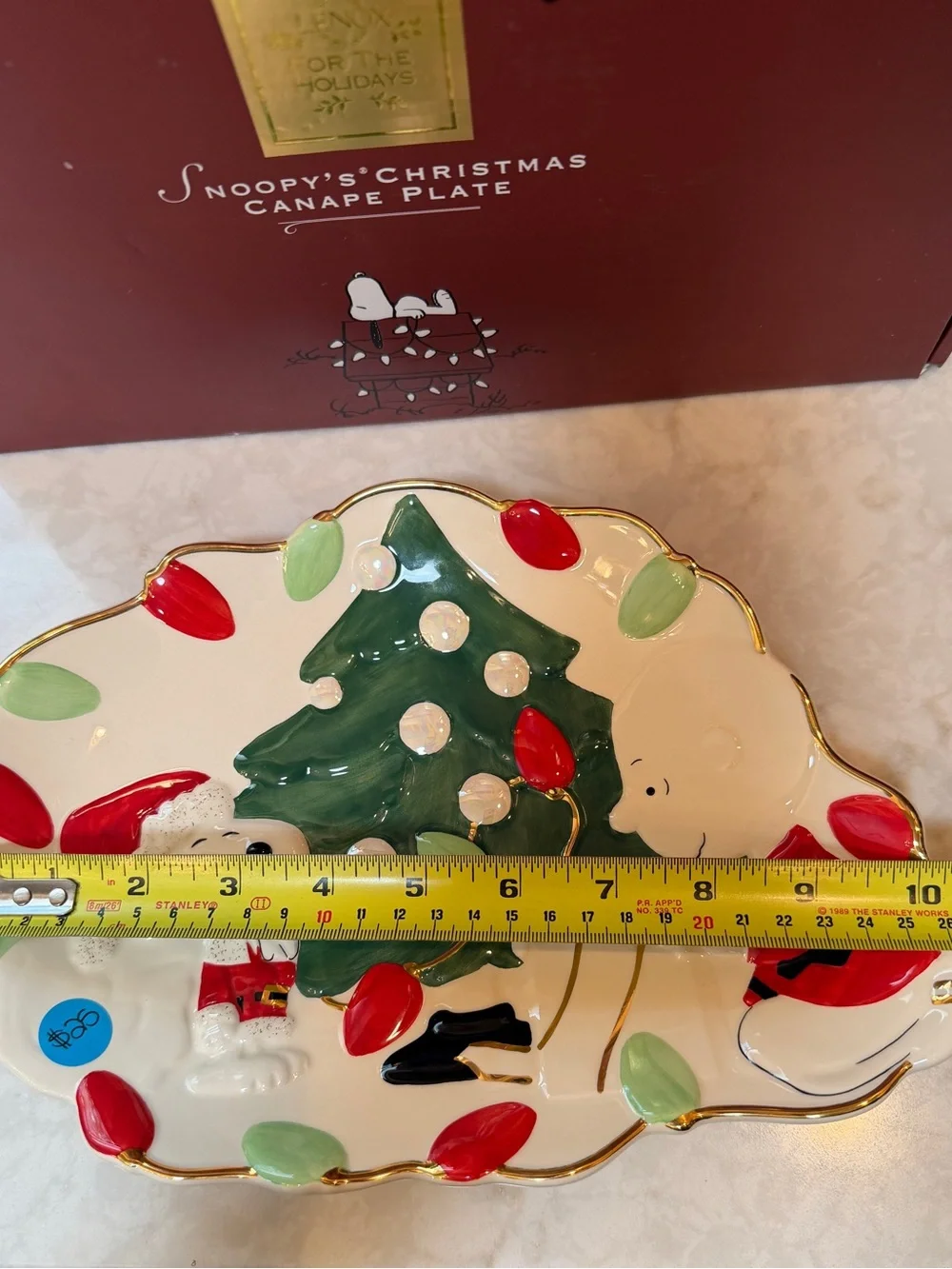 LENOX 2004 “SNOOPY'S CHRISTMAS” CANAPE PLATE 24K Gold Gilding- NEW IN ORIG BOX
